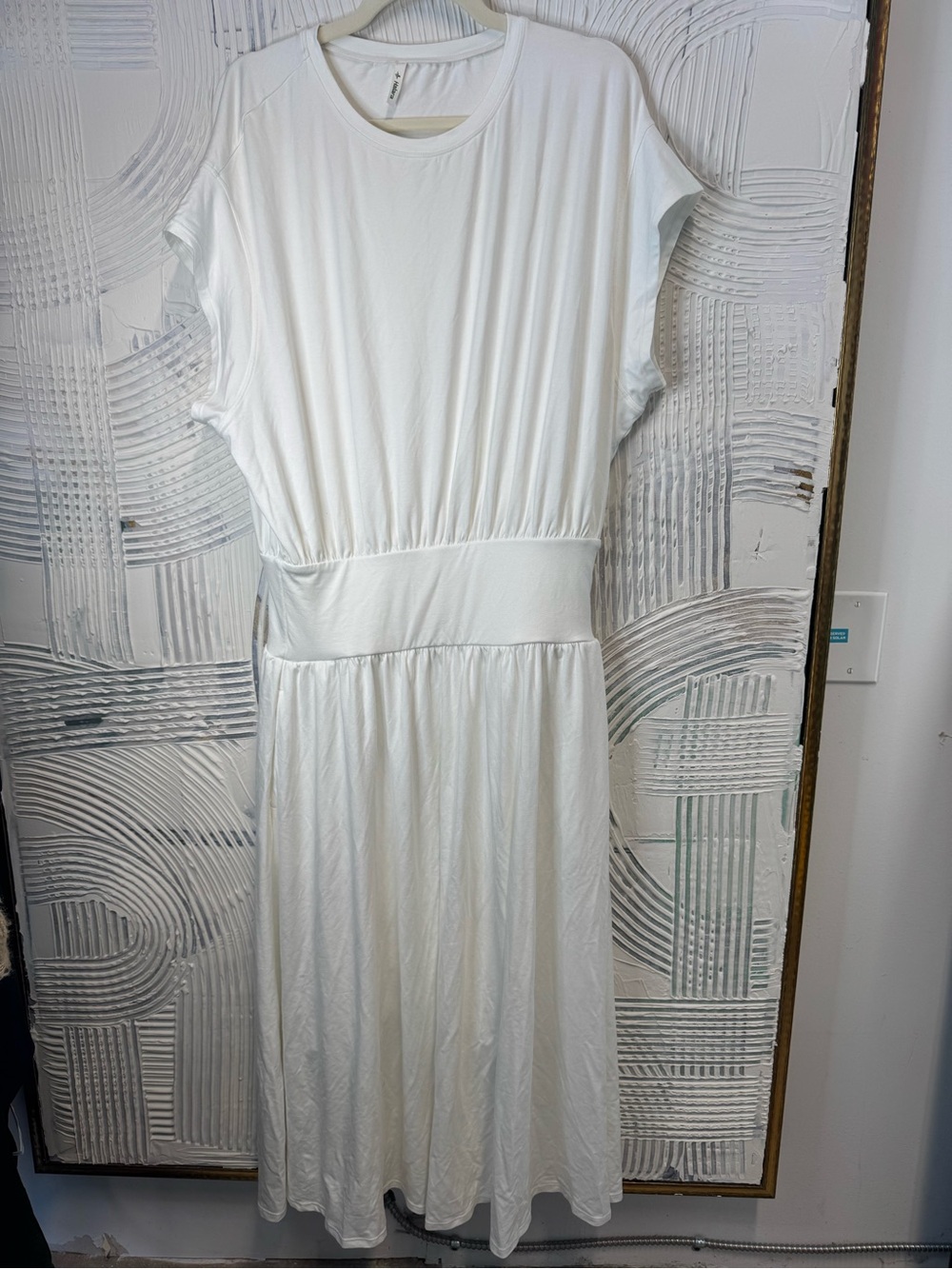 Halara White Midi Dress XL Fit & Flare Wide Waist Casual Stretch